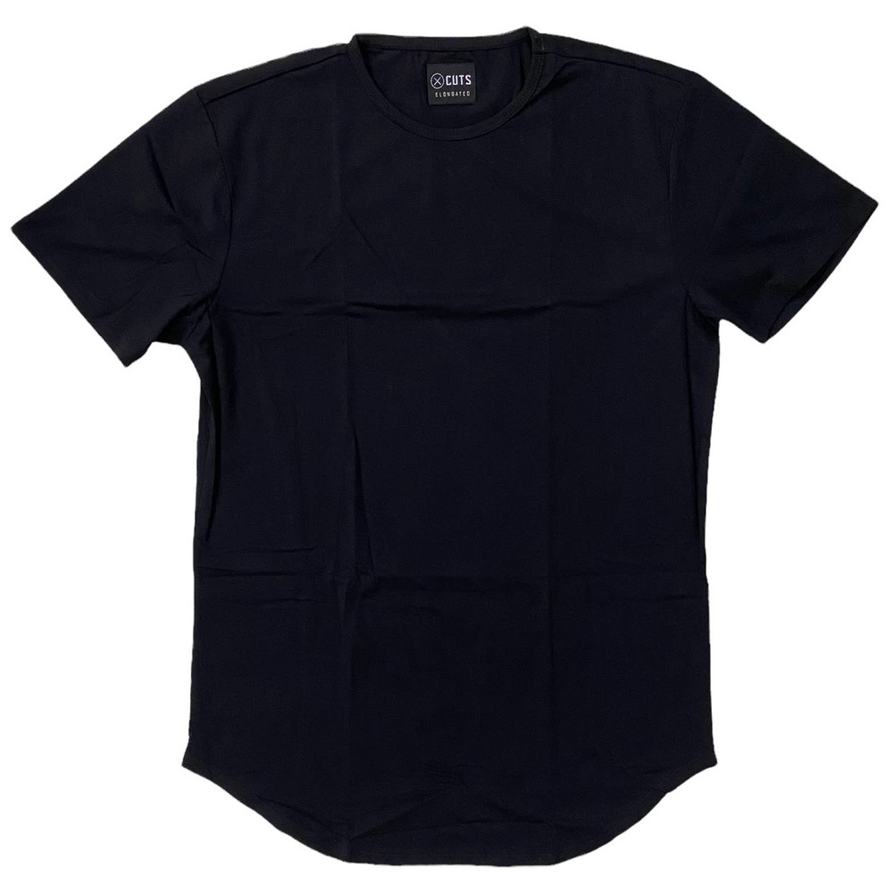 Cuts Clothing Men's Elongated Crew Neck Signature Fit Tee T-Shirt in Black - Picture 6 of 9